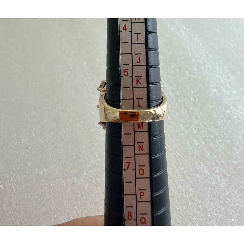 PAJ Signed 925 Sterling Silver Gold Vermeil Ice Blue Topaz Checkered Band Ring 6